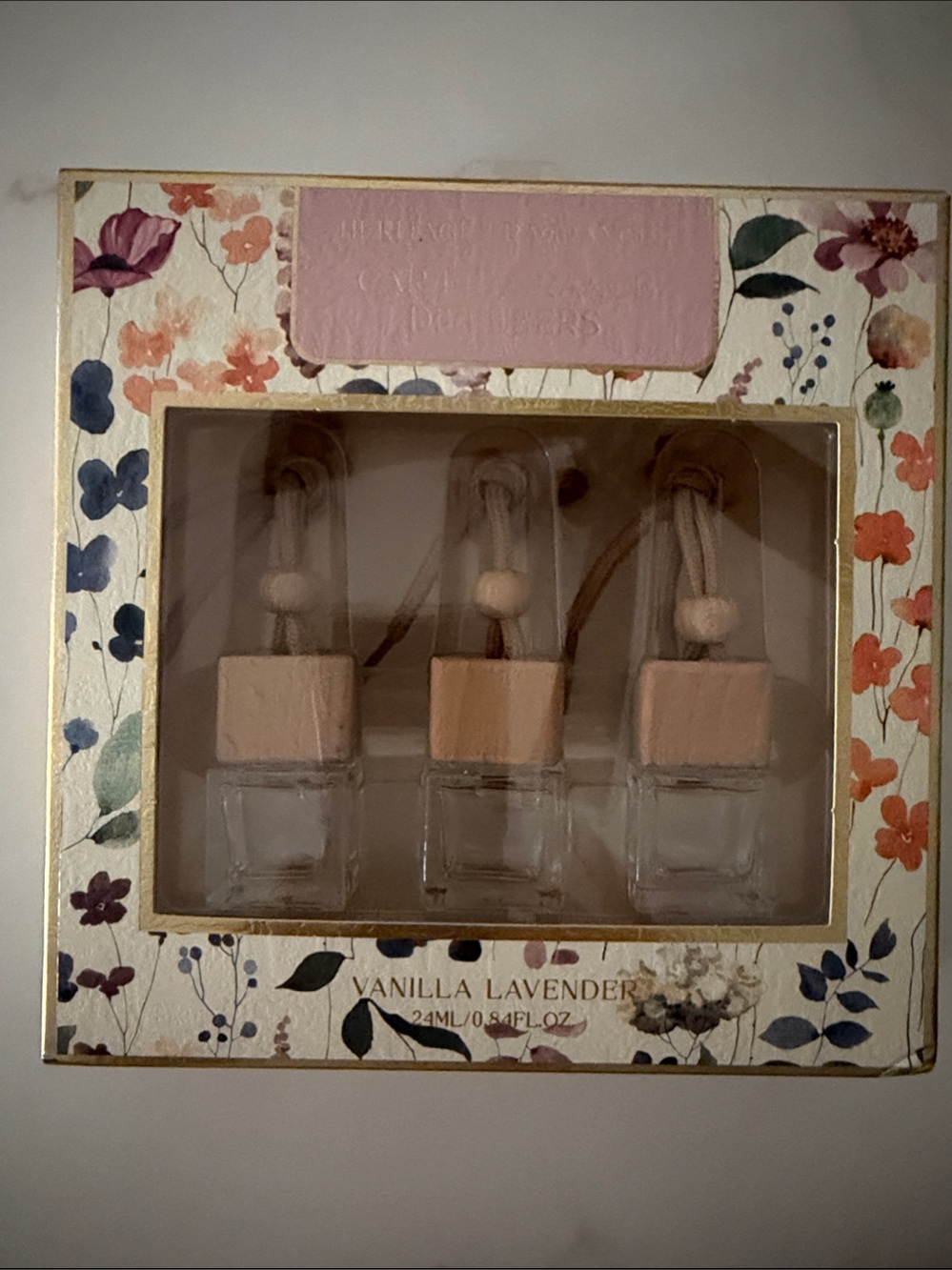 Heritage Fragrance Vanilla Lavender Car Diffuser Trio | Neutral Wood Caps | New